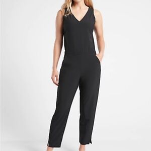 Athleta Black V-Neck Jumpsuit with Cropped Legs